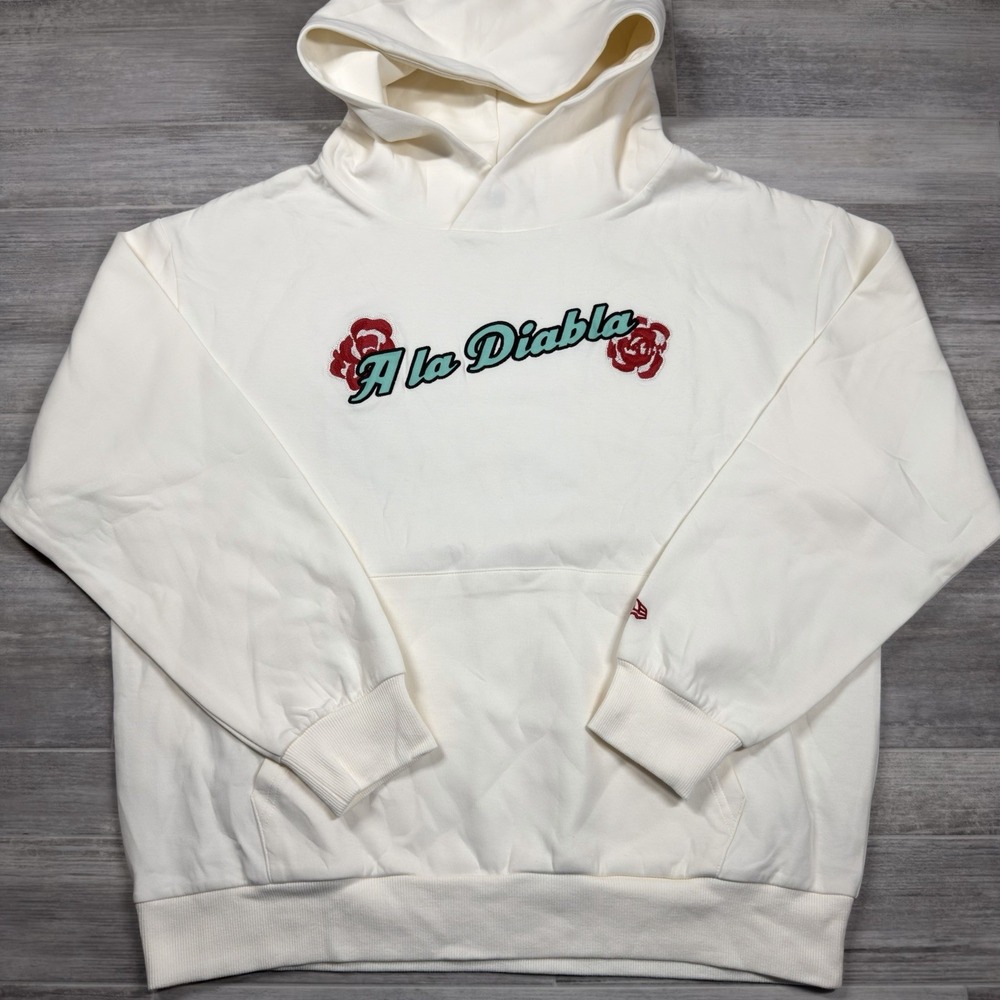 New Era Diablos Rojos Del Mexico Men's Hoodie Hooded Sweatshirt L Flowers Ivory